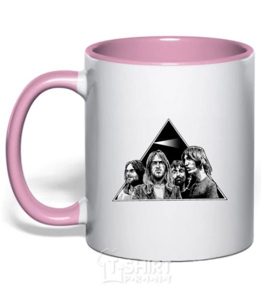 Mug with a colored handle Pink Floyd triangle light-pink фото
