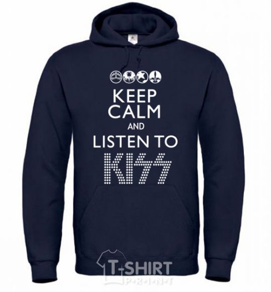 Мужская толстовка (худи) Keep calm and listen to Kiss Темно-синий фото