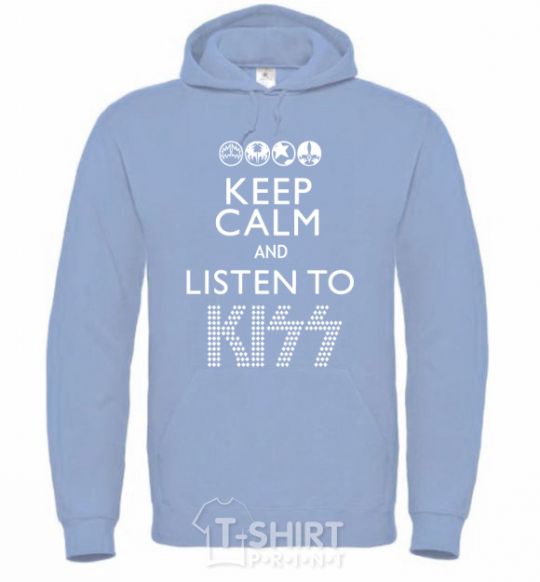 Мужская толстовка (худи) Keep calm and listen to Kiss Голубой фото