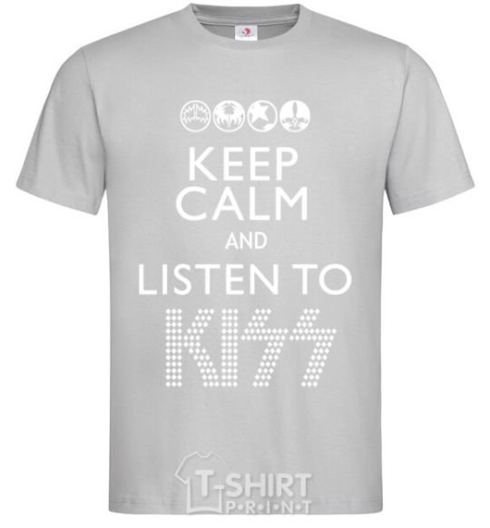 Мужская футболка Keep calm and listen to Kiss Серый фото