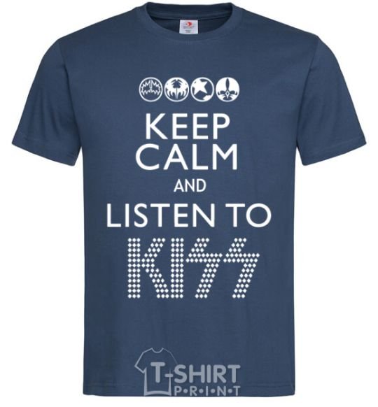 Мужская футболка Keep calm and listen to Kiss Темно-синий фото