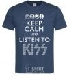 Men's T-Shirt Keep calm and listen to Kiss navy-blue фото