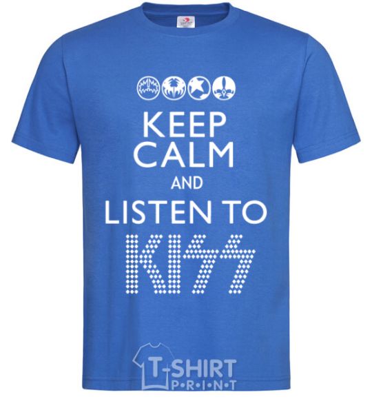 Мужская футболка Keep calm and listen to Kiss Ярко-синий фото