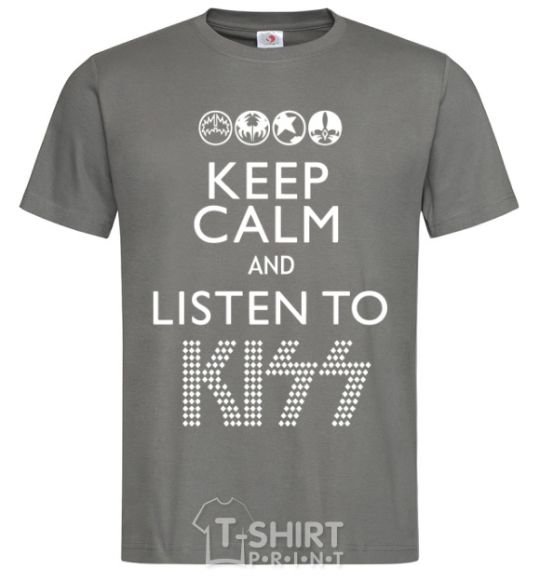 Men's T-Shirt Keep calm and listen to Kiss dark-grey фото