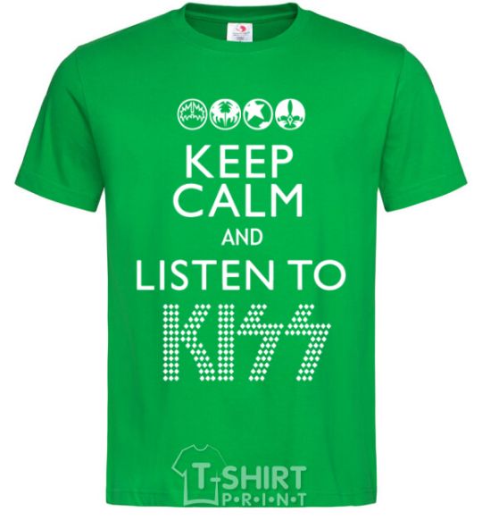 Мужская футболка Keep calm and listen to Kiss Зеленый фото