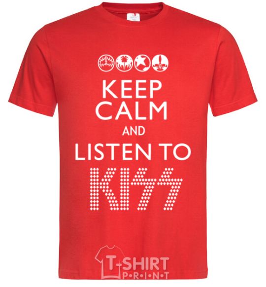 Men's T-Shirt Keep calm and listen to Kiss red фото