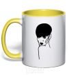 Mug with a colored handle Rihanna yellow фото