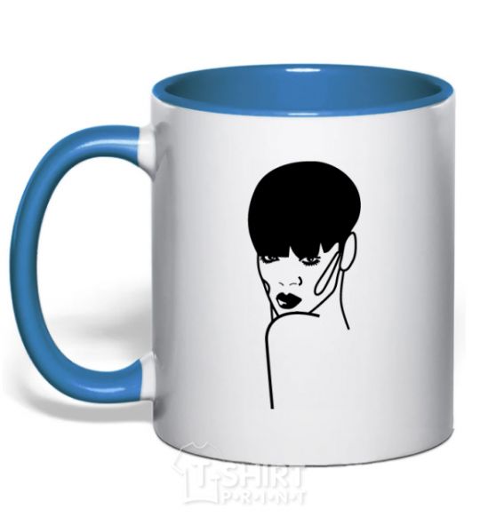 Mug with a colored handle Rihanna royal-blue фото