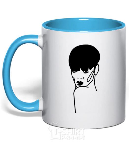 Mug with a colored handle Rihanna sky-blue фото