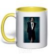 Mug with a colored handle Rihanna Photo yellow фото