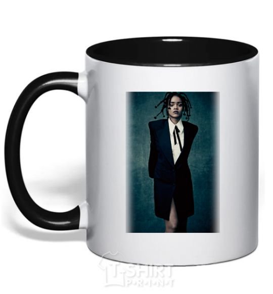 Mug with a colored handle Rihanna Photo black фото