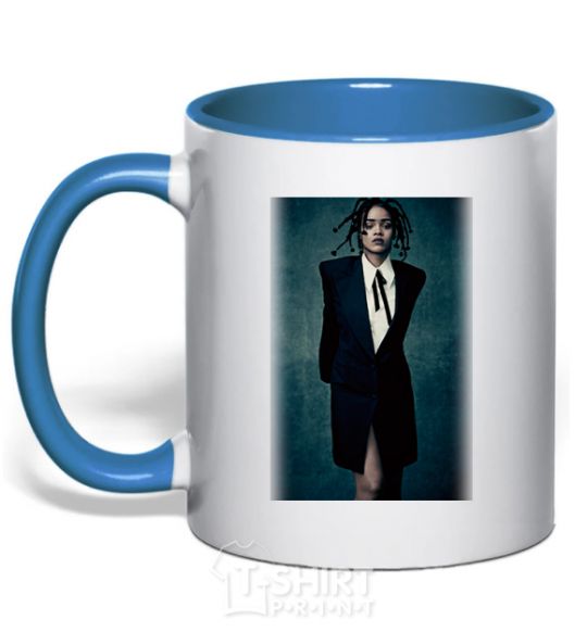 Mug with a colored handle Rihanna Photo royal-blue фото