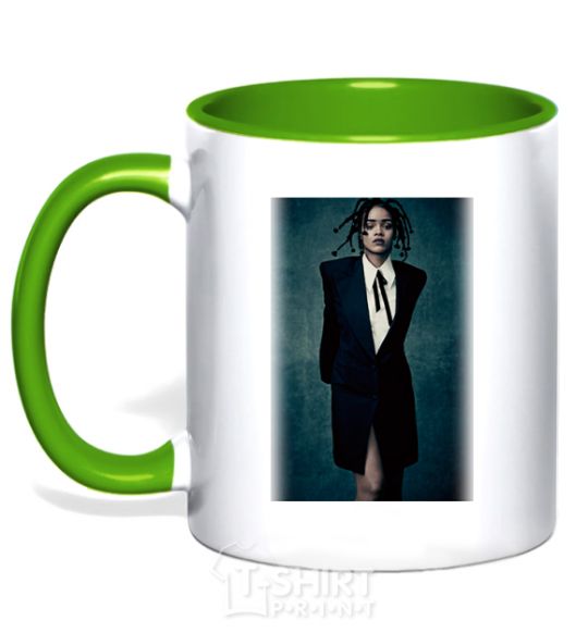 Mug with a colored handle Rihanna Photo kelly-green фото