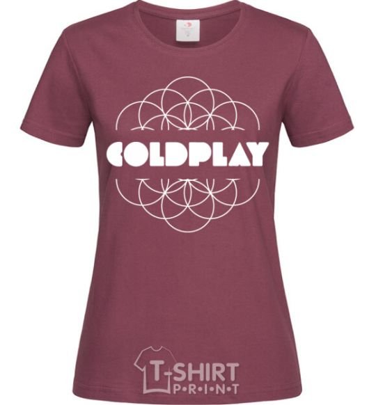 Women's T-shirt Coldplay white logo burgundy фото