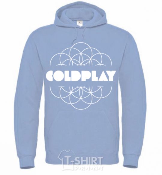 Men`s hoodie Coldplay white logo sky-blue фото