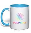 Mug with a colored handle Coldplay logo sky-blue фото