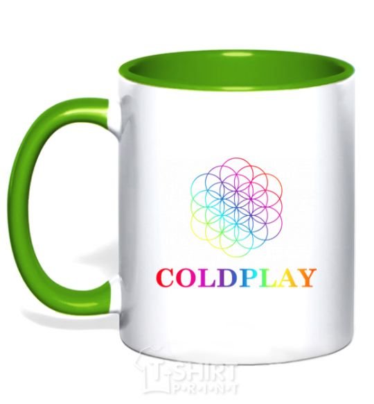 Mug with a colored handle Coldplay logo kelly-green фото