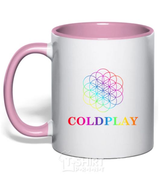 Mug with a colored handle Coldplay logo light-pink фото