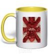 Mug with a colored handle Iron maiden print yellow фото