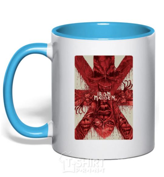 Mug with a colored handle Iron maiden print sky-blue фото