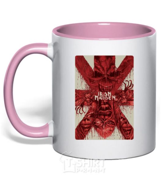 Mug with a colored handle Iron maiden print light-pink фото