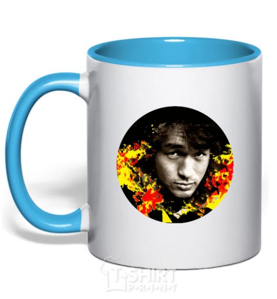 Mug with a colored handle Victor Tsoi sky-blue фото