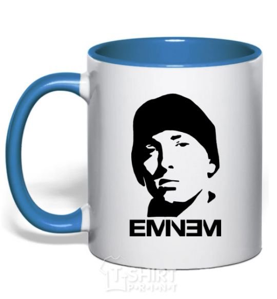 Mug with a colored handle Eminem face royal-blue фото