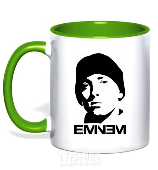 Mug with a colored handle Eminem face kelly-green фото