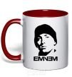 Mug with a colored handle Eminem face red фото