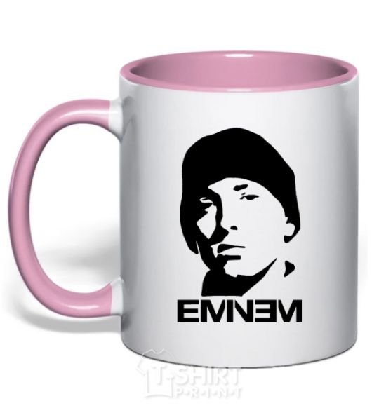 Mug with a colored handle Eminem face light-pink фото