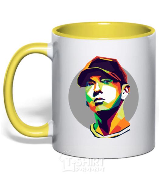 Mug with a colored handle Eminem color face yellow фото