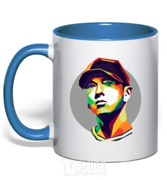 Mug with a colored handle Eminem color face royal-blue фото