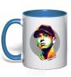 Mug with a colored handle Eminem color face royal-blue фото