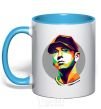 Mug with a colored handle Eminem color face sky-blue фото