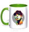 Mug with a colored handle Eminem color face kelly-green фото