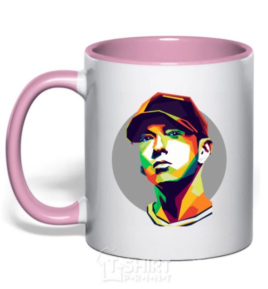 Mug with a colored handle Eminem color face light-pink фото