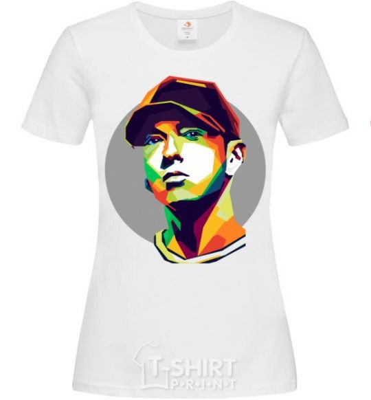 Women's T-shirt Eminem color face White фото