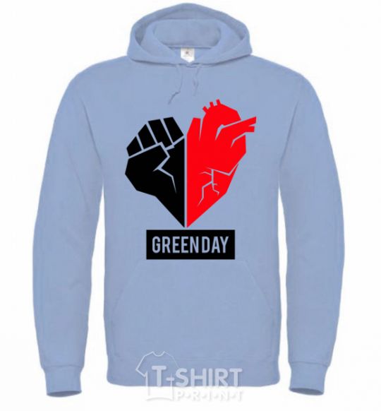 Men`s hoodie Green Day logo sky-blue фото