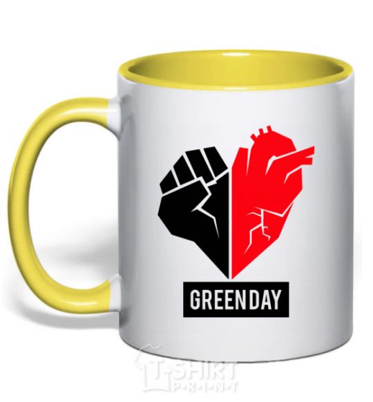 Mug with a colored handle Green Day logo yellow фото