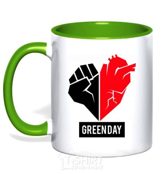 Mug with a colored handle Green Day logo kelly-green фото