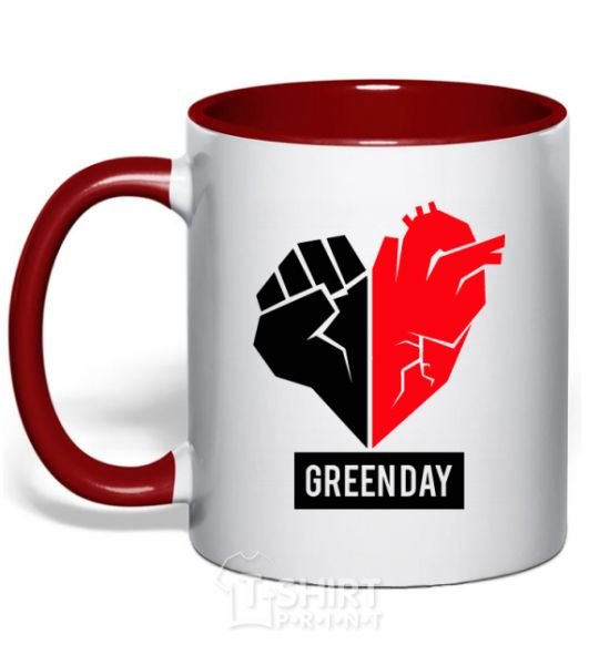 Mug with a colored handle Green Day logo red фото