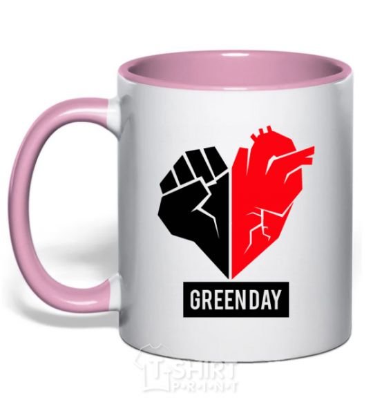 Mug with a colored handle Green Day logo light-pink фото