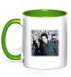 Mug with a colored handle Green Day group kelly-green фото