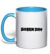 Mug with a colored handle Green day logo black sky-blue фото