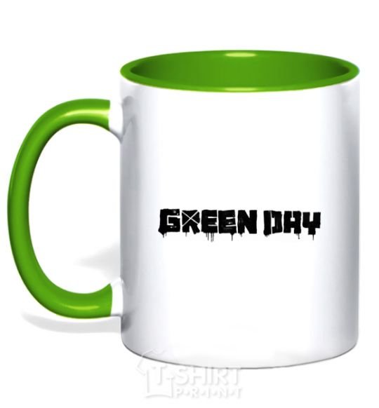 Mug with a colored handle Green day logo black kelly-green фото
