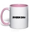 Mug with a colored handle Green day logo black light-pink фото