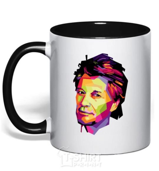 Mug with a colored handle Jon Bon Jovi black фото