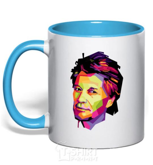 Mug with a colored handle Jon Bon Jovi sky-blue фото