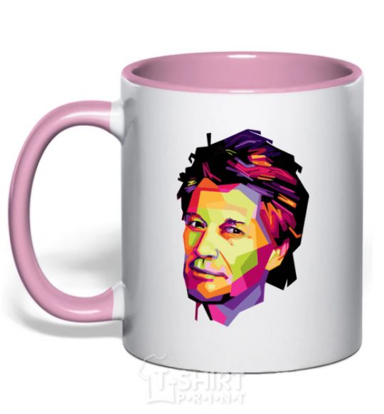 Mug with a colored handle Jon Bon Jovi light-pink фото