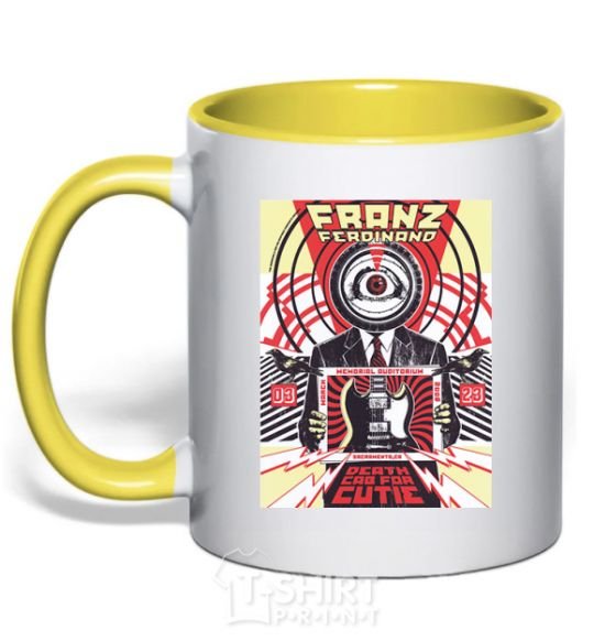 Mug with a colored handle Franz Ferdinand poster yellow фото